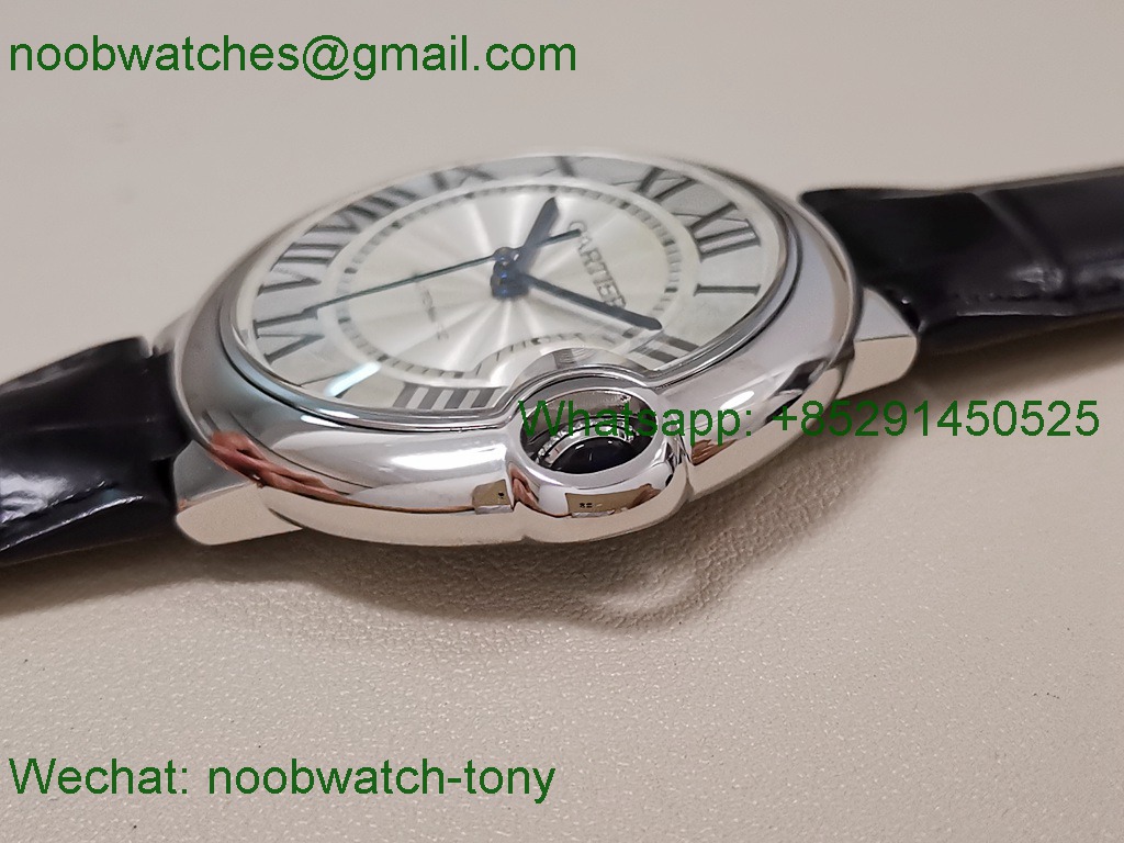 Cartier Ballon Bleu 42mm AF 1:1 Best White Dial on Black Leather A2824 V5