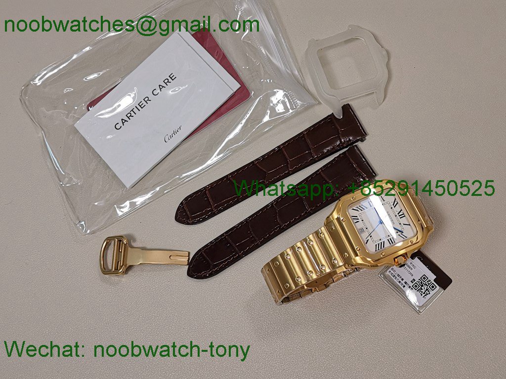 Replica Cartier Santos De Cartier 40mm Mens XL Yellow Gold White 3KF MY9015 SuperClone