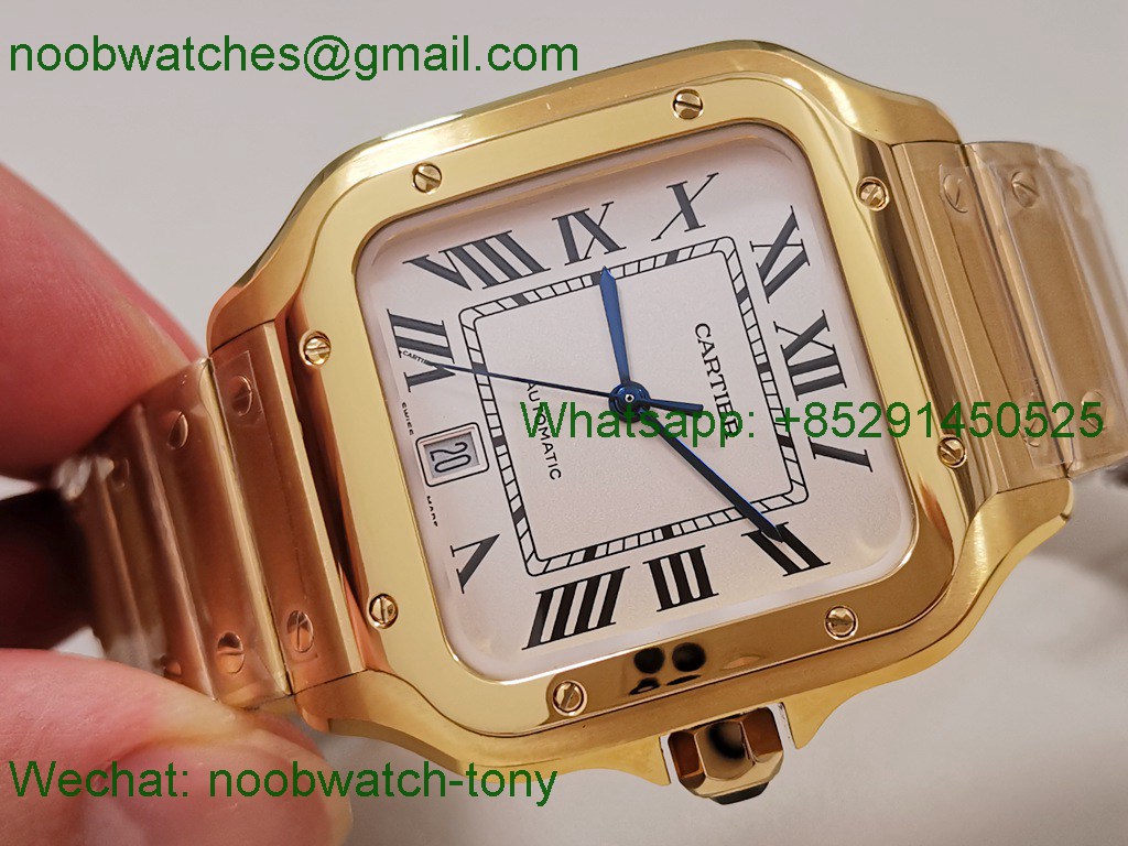 Replica Cartier Santos De Cartier 40mm Mens XL Yellow Gold White 3KF MY9015 SuperClone
