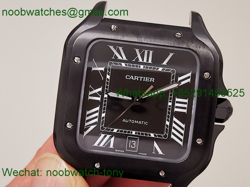 Replica Cartier Santos 40mm Black PVD BVF 1:1 Best on Leather Strap MIYOTA 9019