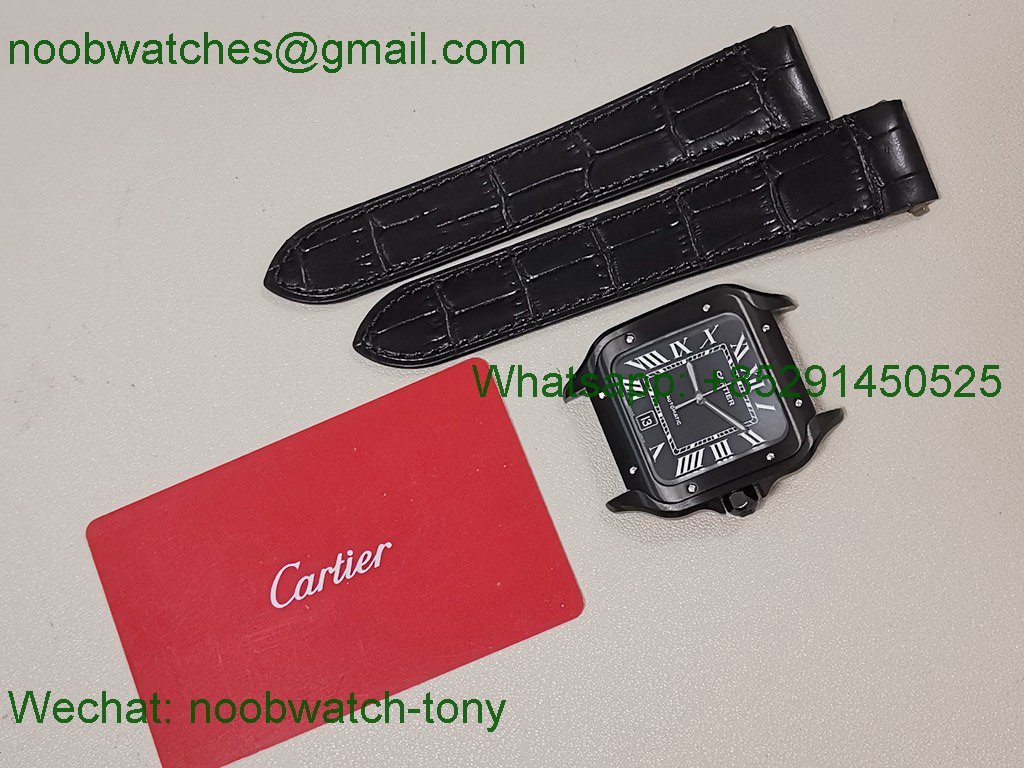 Replica Cartier Santos 40mm Black PVD BVF 1:1 Best on Leather Strap MIYOTA 9019