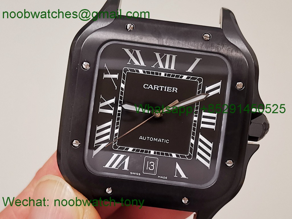 Replica Cartier Santos 40mm Black PVD BVF 1:1 Best on Leather Strap MIYOTA 9019