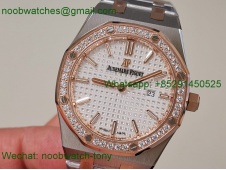 Replica Audemars Piguet AP Lady Royal Oak 33mm Rose Gold ZF 1:1 Best White Dial Diamonds ETA Quartz
