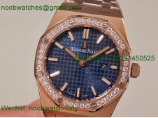 Replica Audemars Piguet AP Lady Royal Oak 33mm Rose Gold ZF 1:1 Best Blue Dial Diamonds ETA Quartz