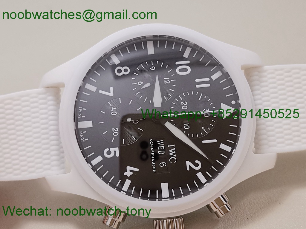 Replica IWC Pilot Chrono Lake Tahoe White Ceramic Black Dial TWF A7750
