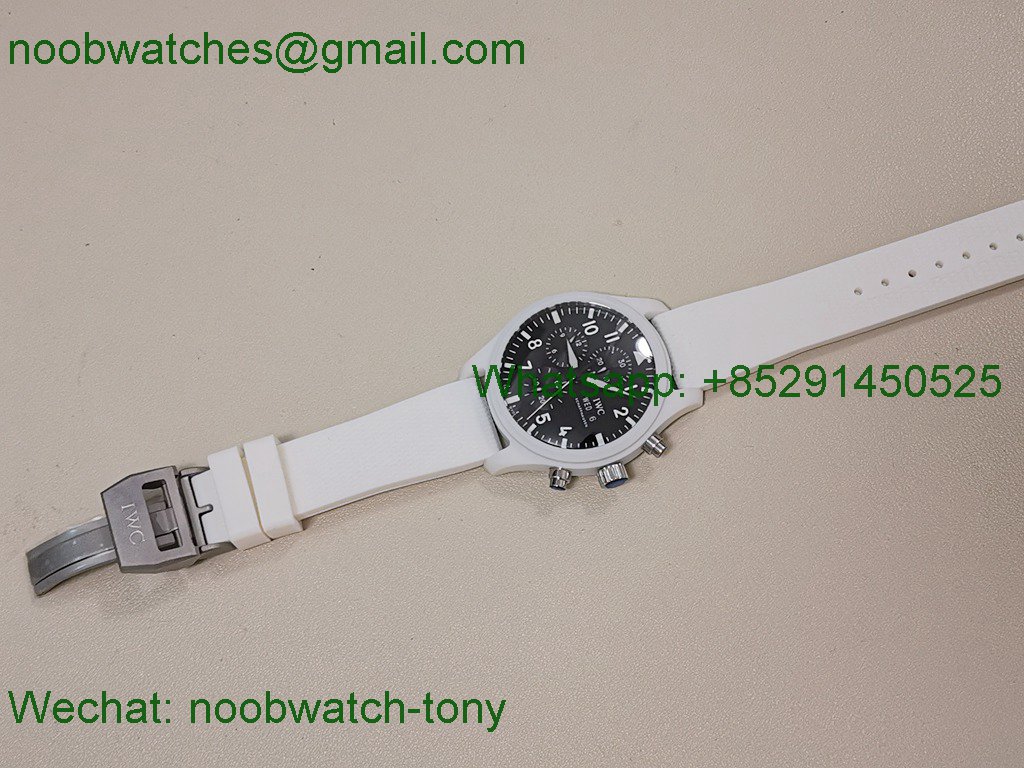 Replica IWC Pilot Chrono Lake Tahoe White Ceramic Black Dial TWF A7750