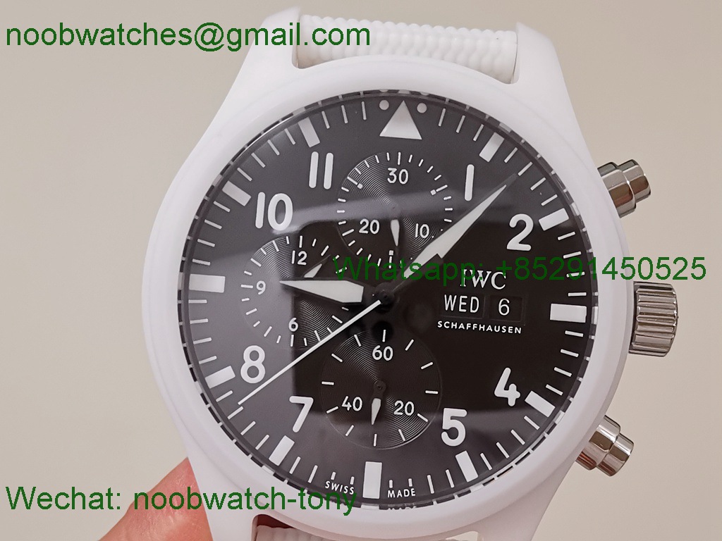 Replica IWC Pilot Chrono Lake Tahoe White Ceramic Black Dial TWF A7750