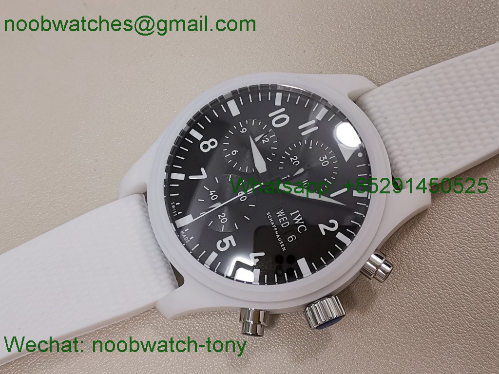 Replica IWC Pilot Chrono Lake Tahoe White Ceramic Black Dial TWF A7750
