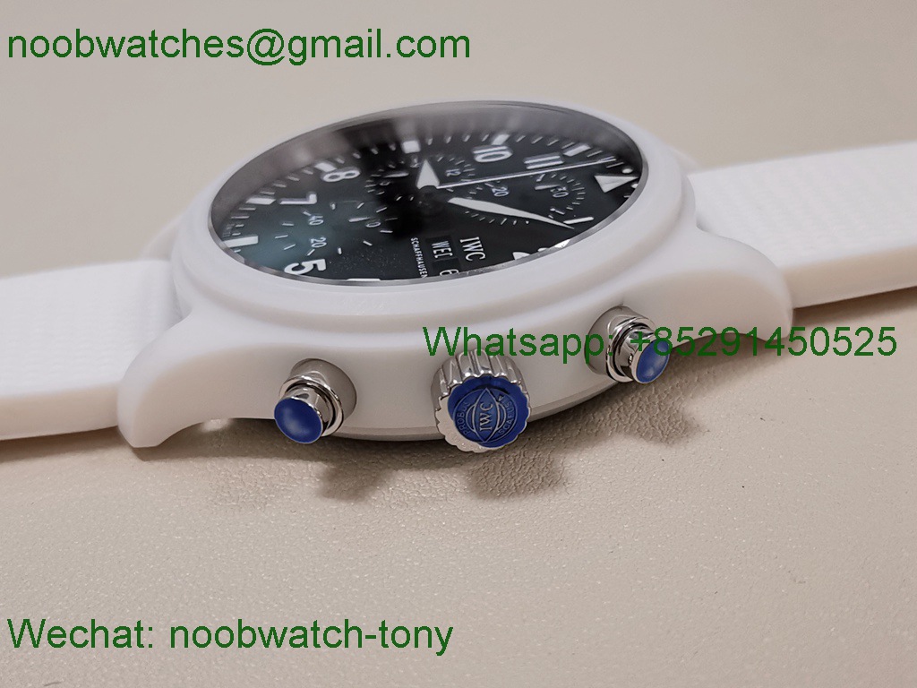 Replica IWC Pilot Chrono Lake Tahoe White Ceramic Black Dial TWF A7750