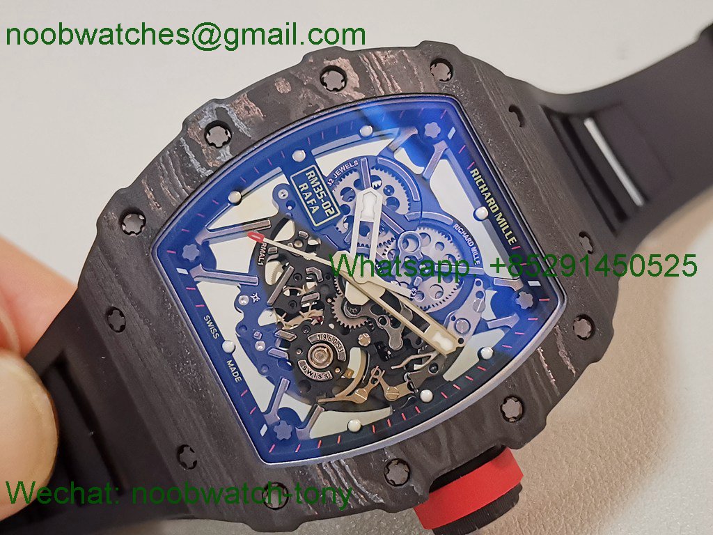 Replica Richard Mille RM35-02 Rafael Nadal Black Carbon Red Crown ZF V6 SuperCLone RMAL1