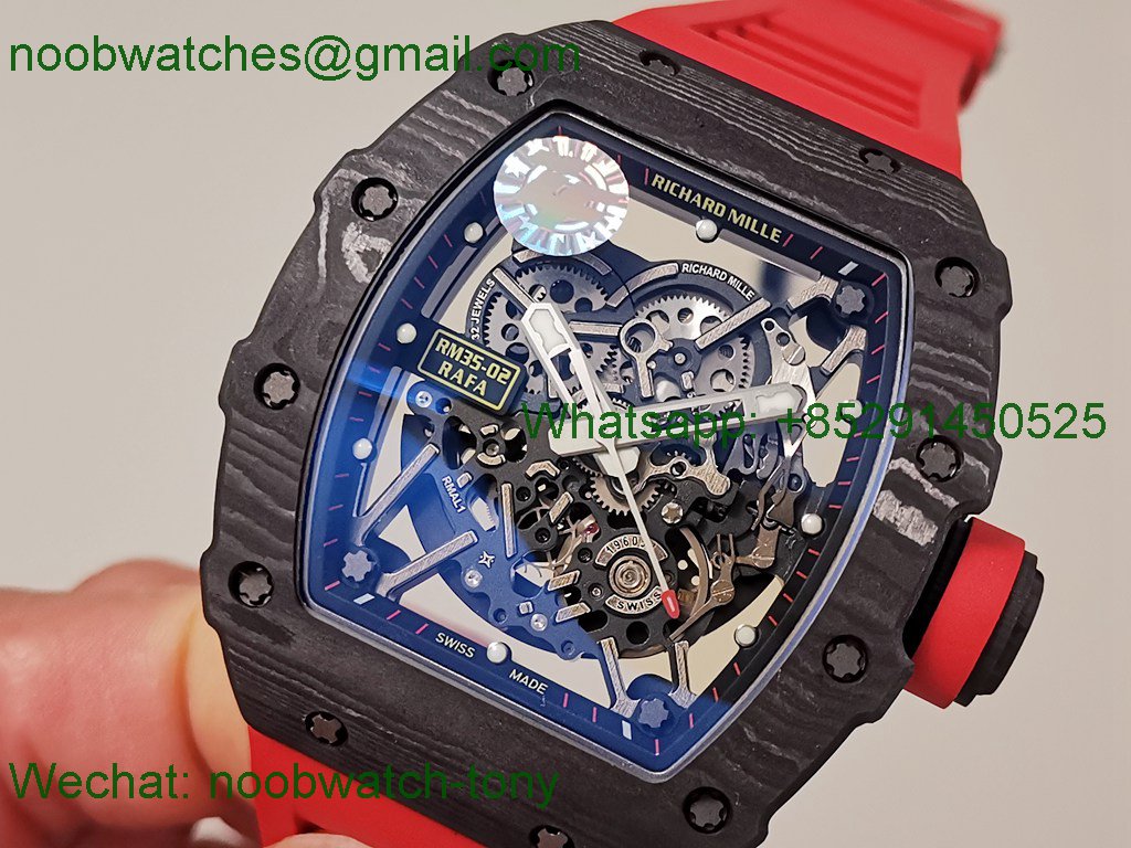 Replica Richard Mille RM35-02 Rafael Nadal Black Carbon Red Rubber ZF V6 SuperCLone RMAL1