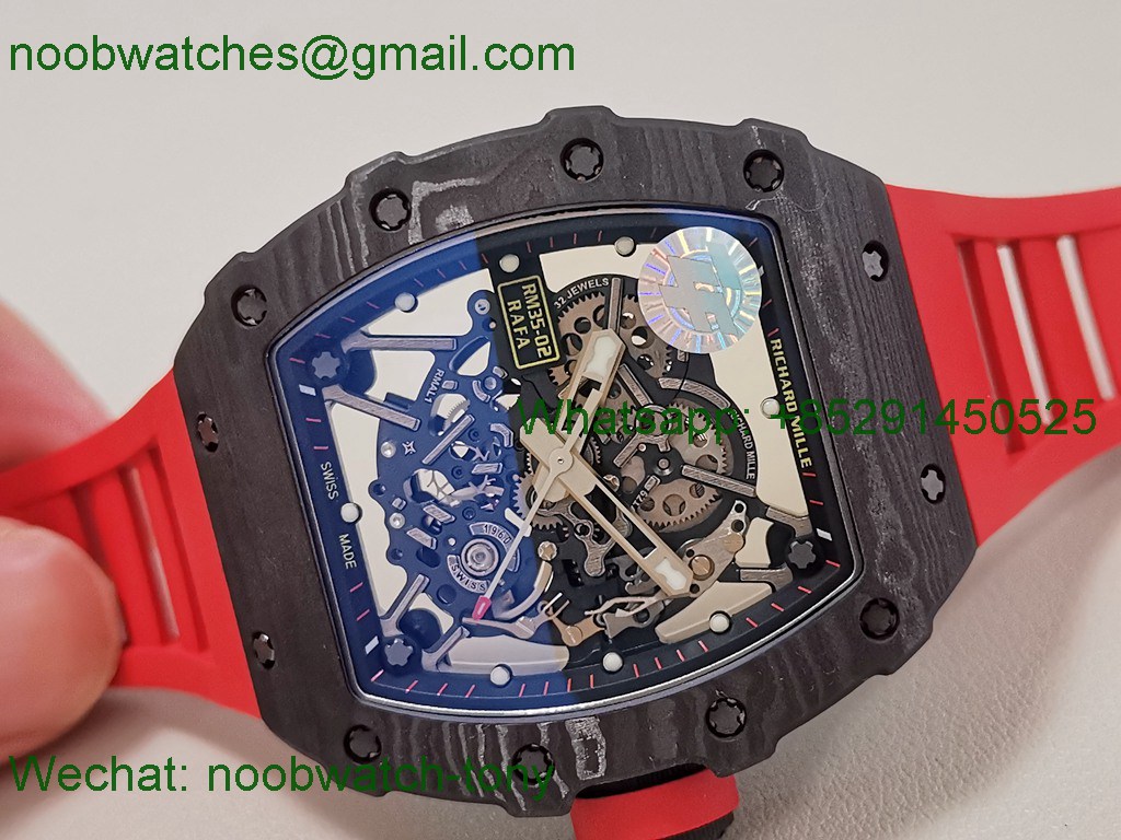 Replica Richard Mille RM35-02 Rafael Nadal Black Carbon Red Rubber ZF V6 SuperCLone RMAL1
