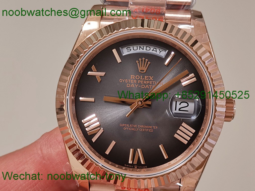 Replica Rolex DayDate 40 Rose Gold QF Best Slate Ombre Dial V5 Gain Weight Heavy