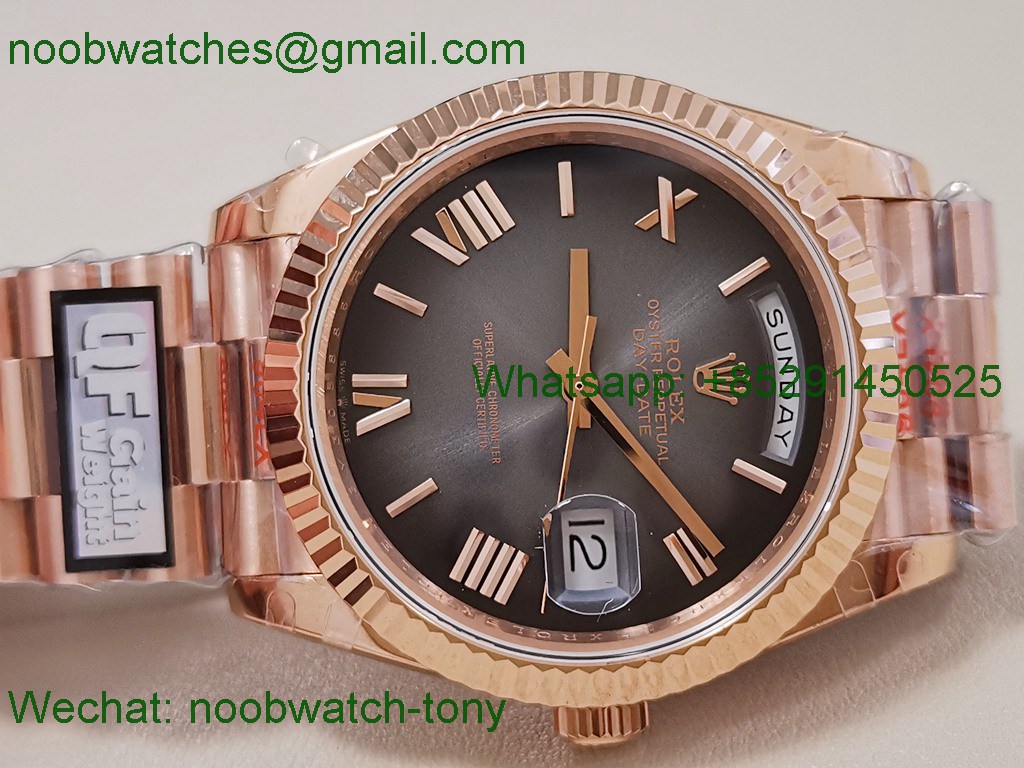 Replica Rolex DayDate 40 Rose Gold QF Best Slate Ombre Dial V5 Gain Weight Heavy