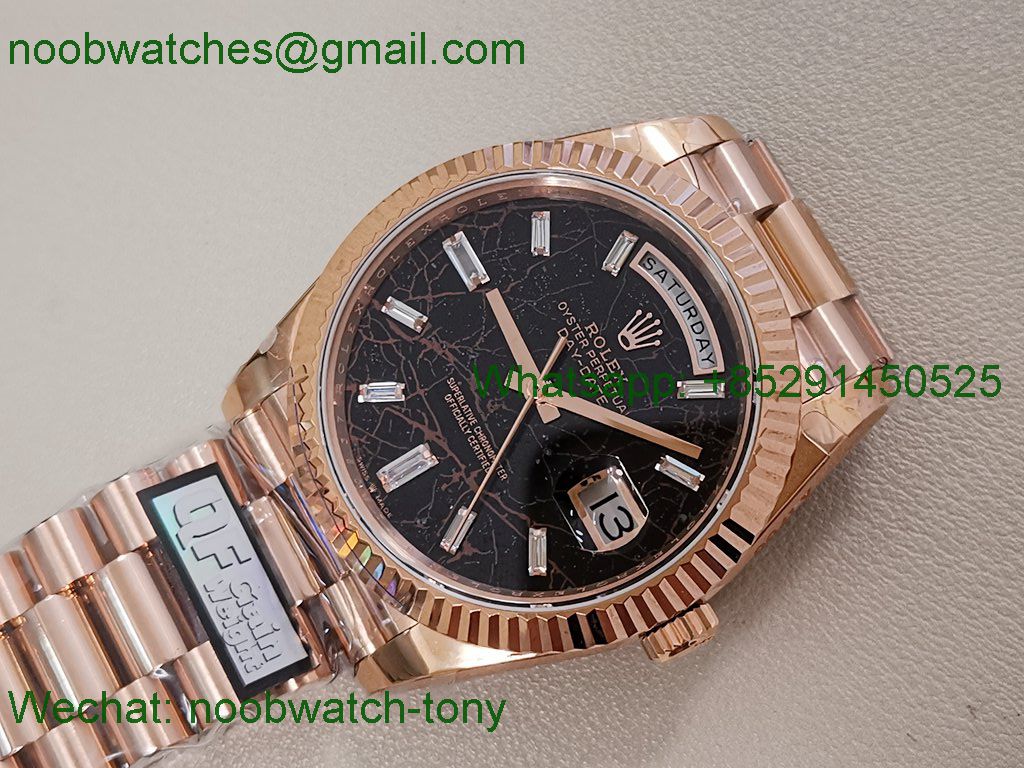 Replica Rolex DayDate 40 Rose Gold QF Best Slate Eisenkiesel Dial V4 Gain Weight Heavy VR3255