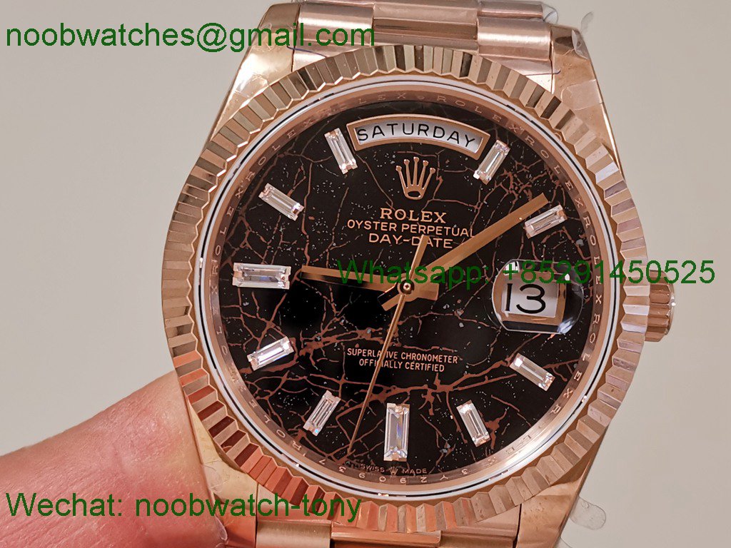 Replica Rolex DayDate 40 Rose Gold QF Best Slate Eisenkiesel Dial V4 Gain Weight Heavy VR3255