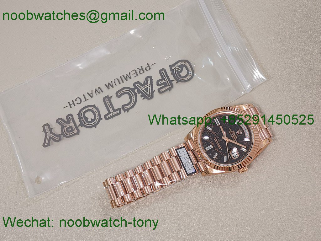 Replica Rolex DayDate 40 Rose Gold QF Best Slate Eisenkiesel Dial V4 Gain Weight Heavy VR3255