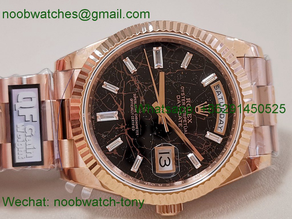 Replica Rolex DayDate 40 Rose Gold QF Best Slate Eisenkiesel Dial V4 Gain Weight Heavy VR3255