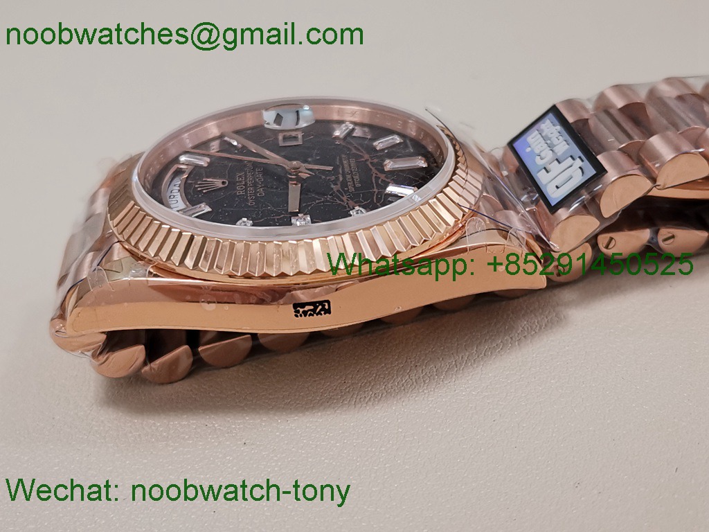 Replica Rolex DayDate 40 Rose Gold QF Best Slate Eisenkiesel Dial V4 Gain Weight Heavy VR3255