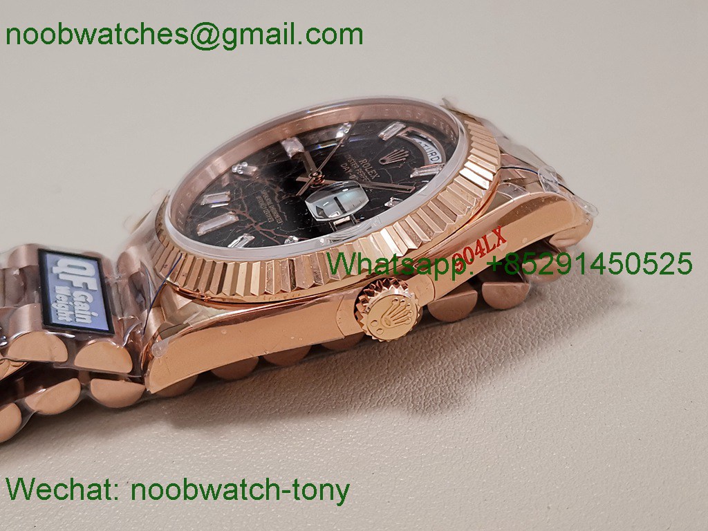 Replica Rolex DayDate 40 Rose Gold QF Best Slate Eisenkiesel Dial V4 Gain Weight Heavy VR3255