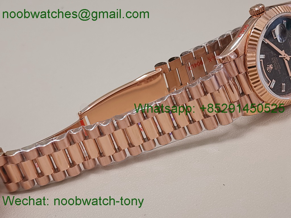 Replica Rolex DayDate 40 Rose Gold QF Best Slate Eisenkiesel Dial V4 Gain Weight Heavy VR3255