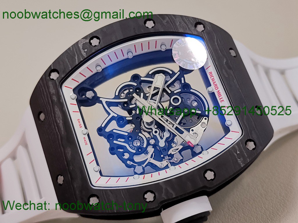 Replica Richard Mille RM055 Bubba Watson Black Carbon White Skeleton Dial ZF RMUL2 SuperClone