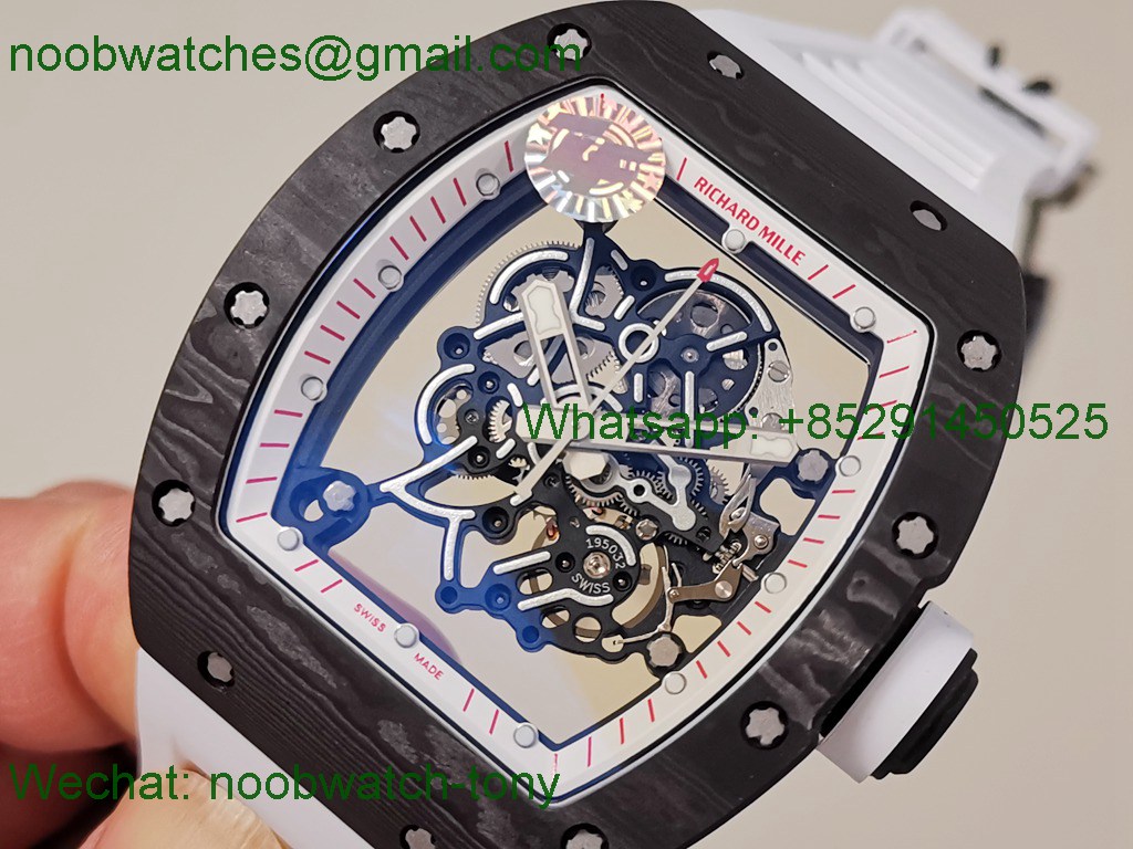 Replica Richard Mille RM055 Bubba Watson Black Carbon White Skeleton Dial ZF RMUL2 SuperClone