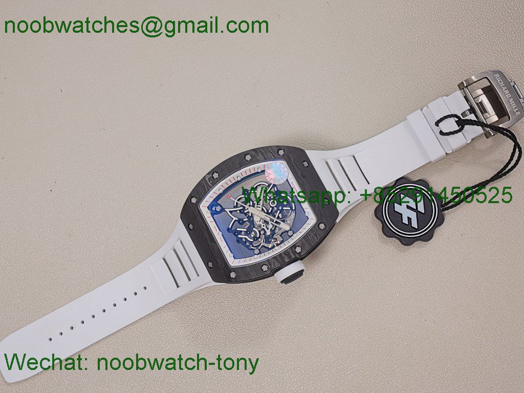 Replica Richard Mille RM055 Bubba Watson Black Carbon White Skeleton Dial ZF RMUL2 SuperClone