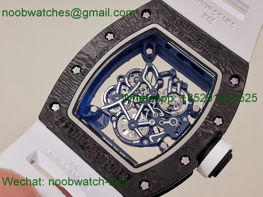 Replica Richard Mille RM055 Bubba Watson Black Carbon White Skeleton Dial ZF RMUL2 SuperClone