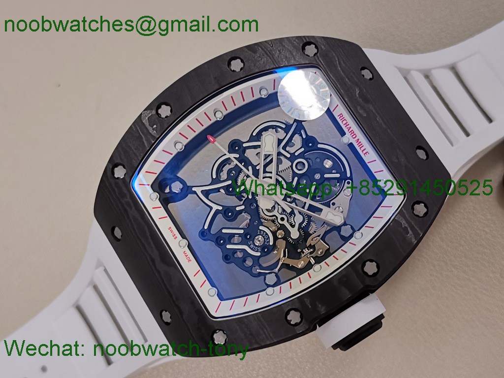 Replica Richard Mille RM055 Bubba Watson Black Carbon White Skeleton Dial ZF RMUL2 SuperClone