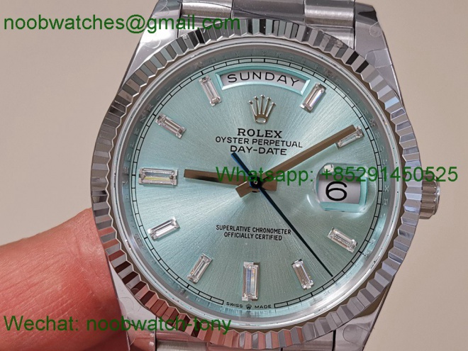 Replica Rolex DayDate 40mm QF SuperCLone Ice Blue Diamond Dial 2836 V5 Gain Weight