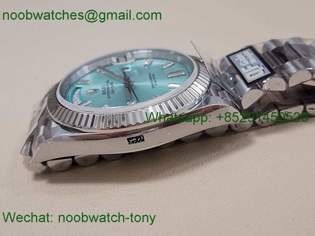 Replica Rolex DayDate 40mm QF SuperCLone Ice Blue Diamond Dial 2836 V5 Gain Weight