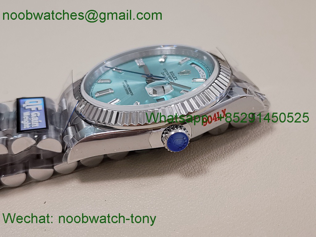 Replica Rolex DayDate 40mm QF SuperCLone Ice Blue Diamond Dial 2836 V5 Gain Weight