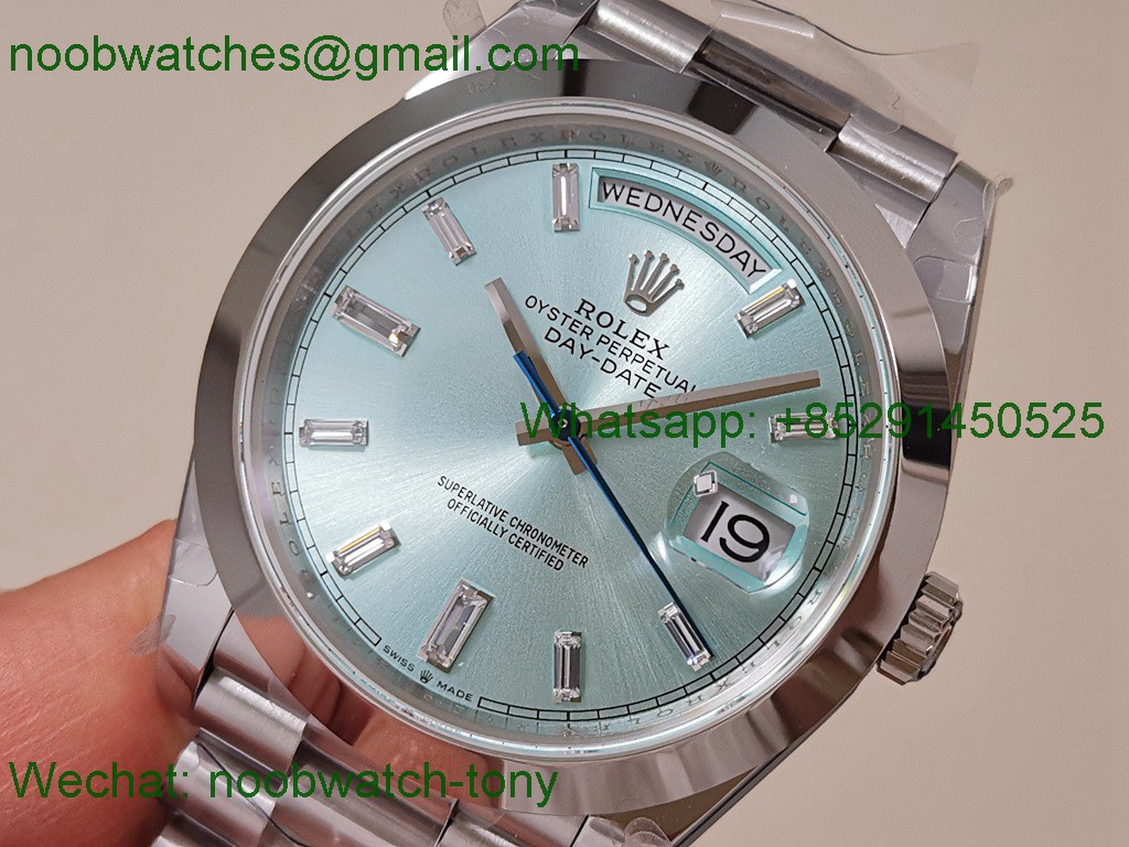 Replica Rolex DayDate 40mm QF SuperCLone Ice Blue Diamond Dial 2836 V5 Gain Weight