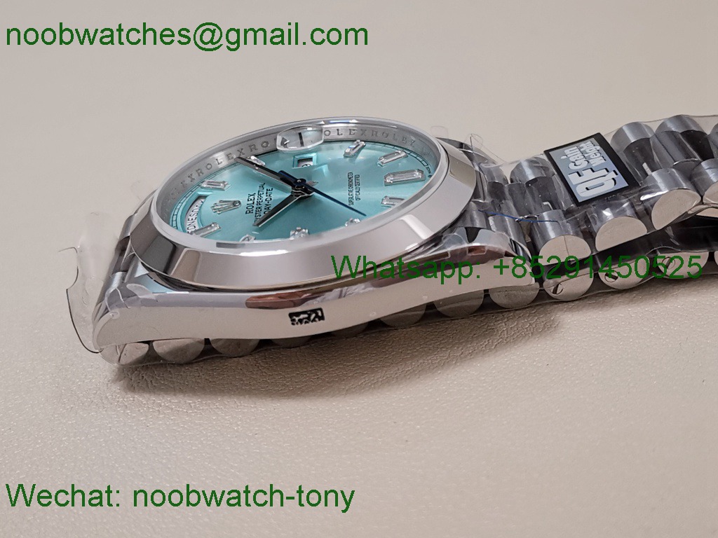 Replica Rolex DayDate 40mm QF SuperCLone Ice Blue Diamond Dial 2836 V5 Gain Weight