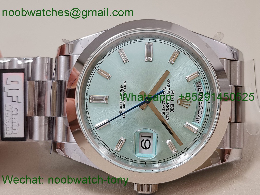 Replica Rolex DayDate 40mm QF SuperCLone Ice Blue Diamond Dial 2836 V5 Gain Weight