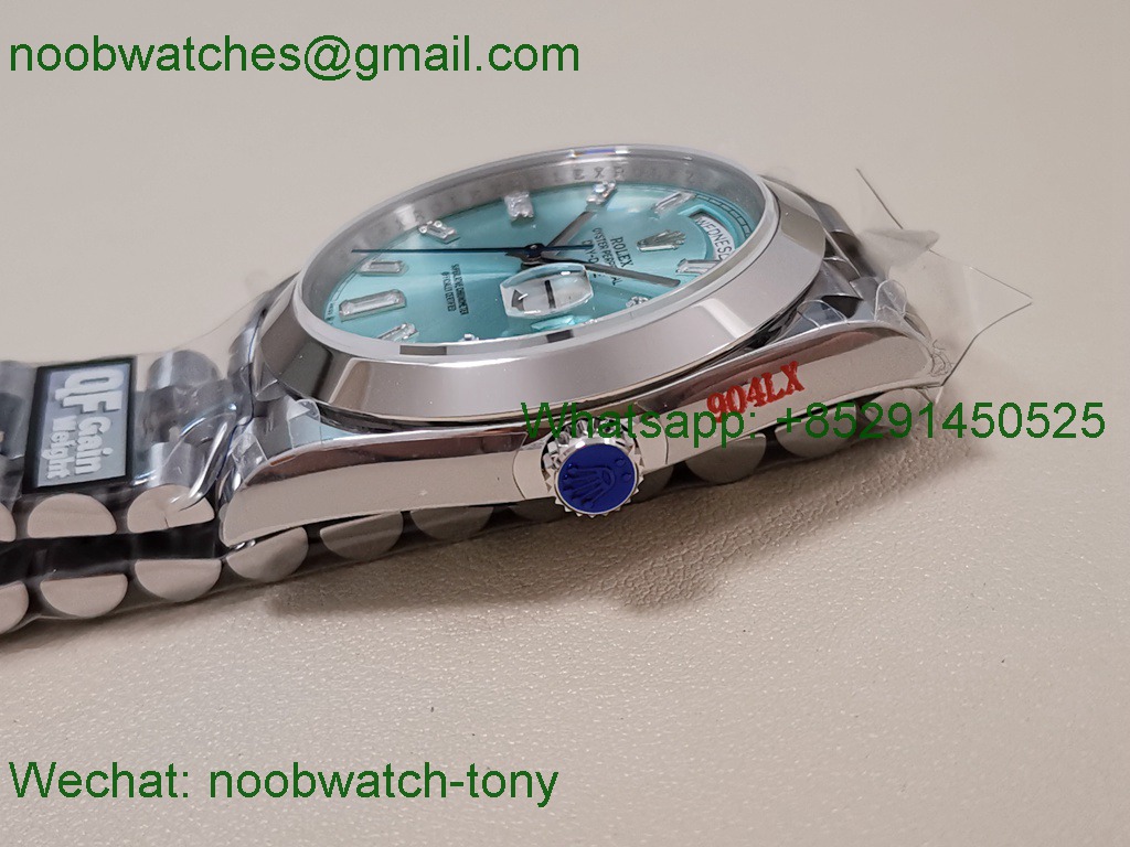 Replica Rolex DayDate 40mm QF SuperCLone Ice Blue Diamond Dial 2836 V5 Gain Weight