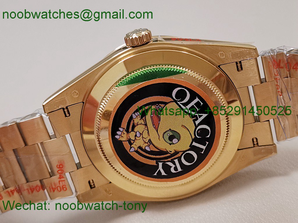 Replica Rolex DayDate 40 Yellow Gold QF SuperCLone Green Dial Diamond Bezel V5 Gain Weight 