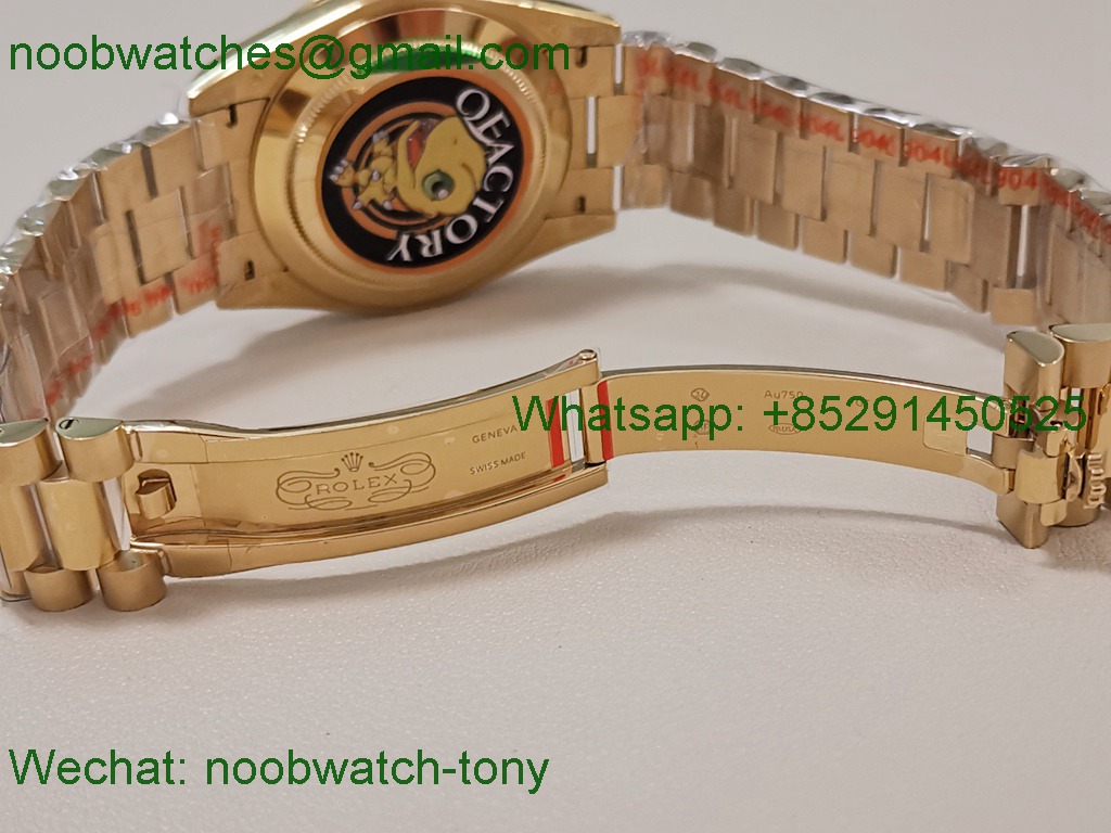 Replica Rolex DayDate 40 Yellow Gold QF SuperCLone Green Dial Diamond Bezel V5 Gain Weight 