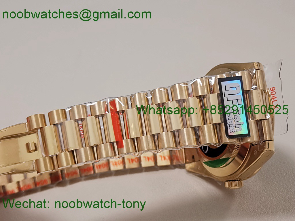 Replica Rolex DayDate 40 Yellow Gold QF SuperCLone Green Dial Diamond Bezel V5 Gain Weight 