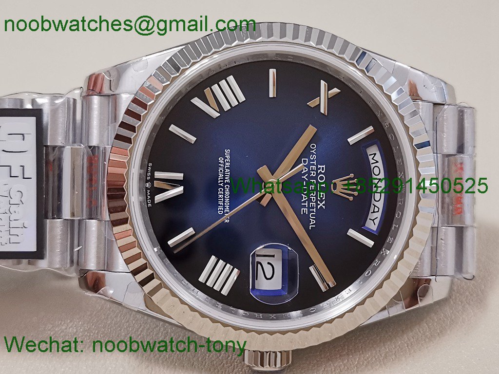 Replica Rolex DayDate 40mm QF SuperClone Blue Black Dial President A2836 V5 Gain Weight