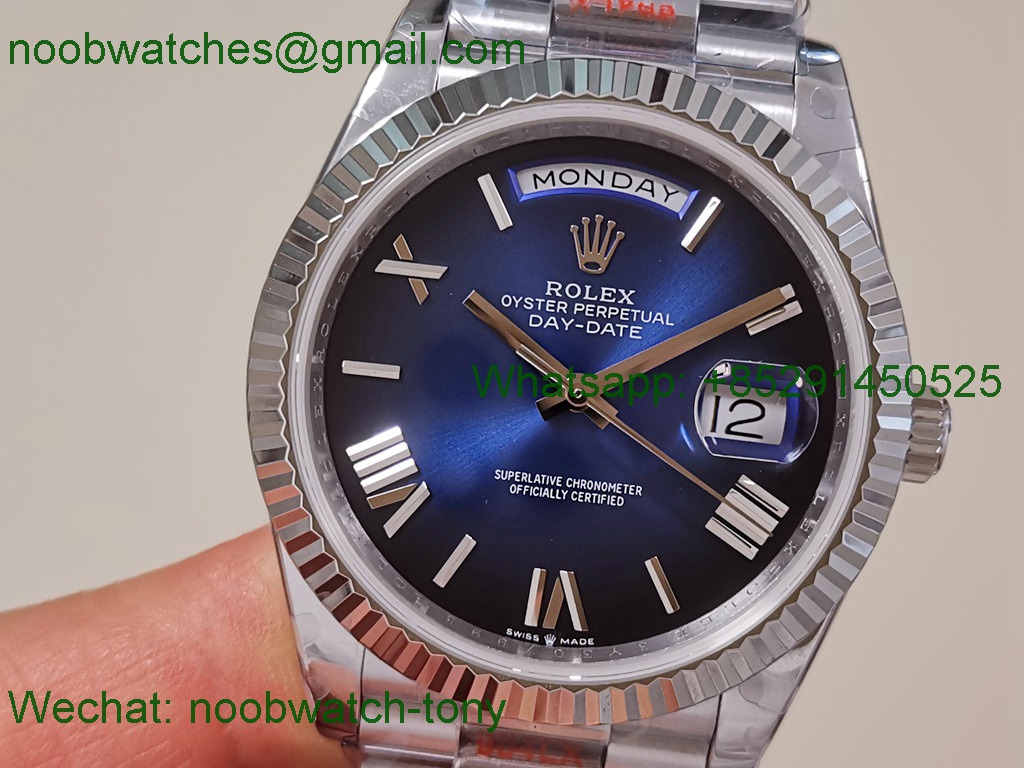 Replica Rolex DayDate 40mm QF SuperClone Blue Black Dial President A2836 V5 Gain Weight