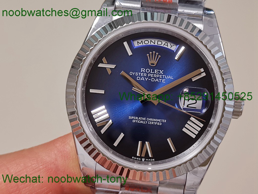 Replica Rolex DayDate 40mm QF SuperClone Blue Black Dial President A2836 V5 Gain Weight