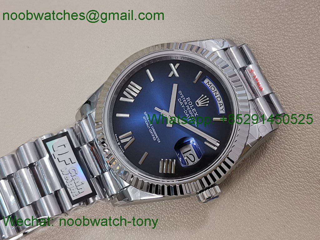 Replica Rolex DayDate 40mm QF SuperClone Blue Black Dial President A2836 V5 Gain Weight