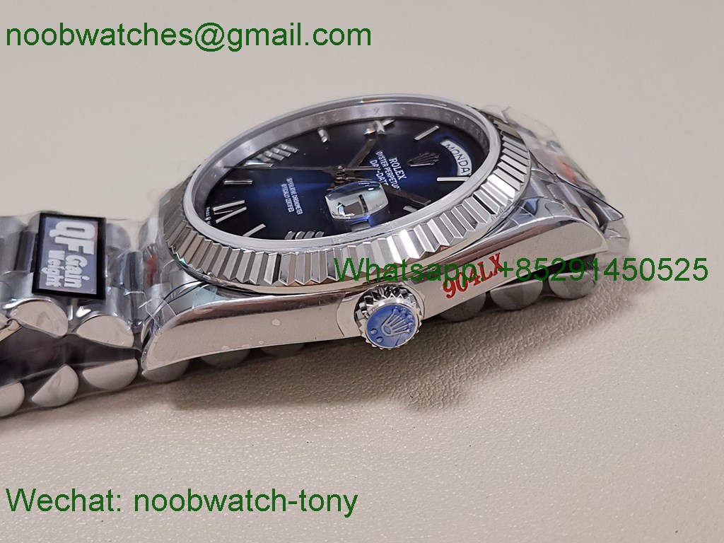 Replica Rolex DayDate 40mm QF SuperClone Blue Black Dial President A2836 V5 Gain Weight