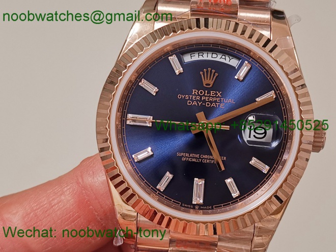 Replica Rolex DayDate 40 Rose Gold QF SuperCLone Blue Diamond Dial V5 Gain Weight Heavy