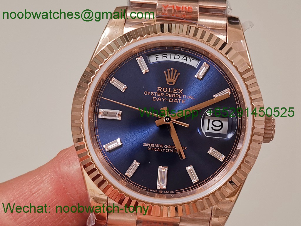 Replica Rolex DayDate 40 Rose Gold QF SuperCLone Blue Diamond Dial V5 Gain Weight Heavy