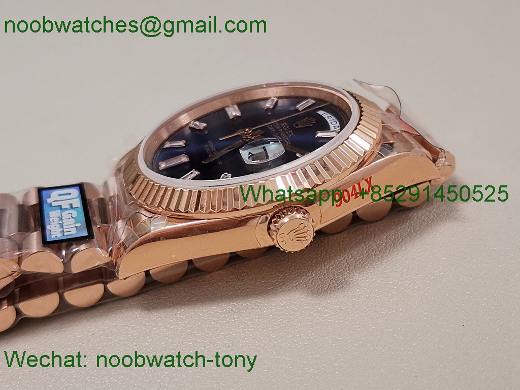 Replica Rolex DayDate 40 Rose Gold QF SuperCLone Blue Diamond Dial V5 Gain Weight Heavy