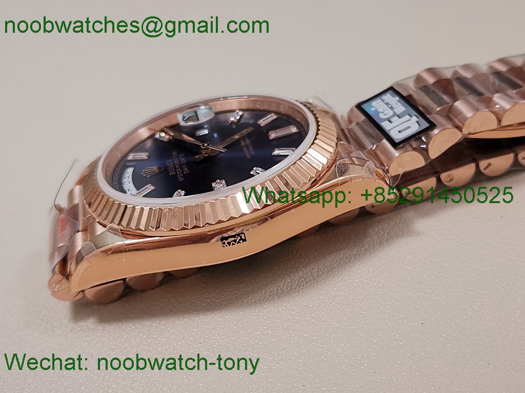 Replica Rolex DayDate 40 Rose Gold QF SuperCLone Blue Diamond Dial V5 Gain Weight Heavy