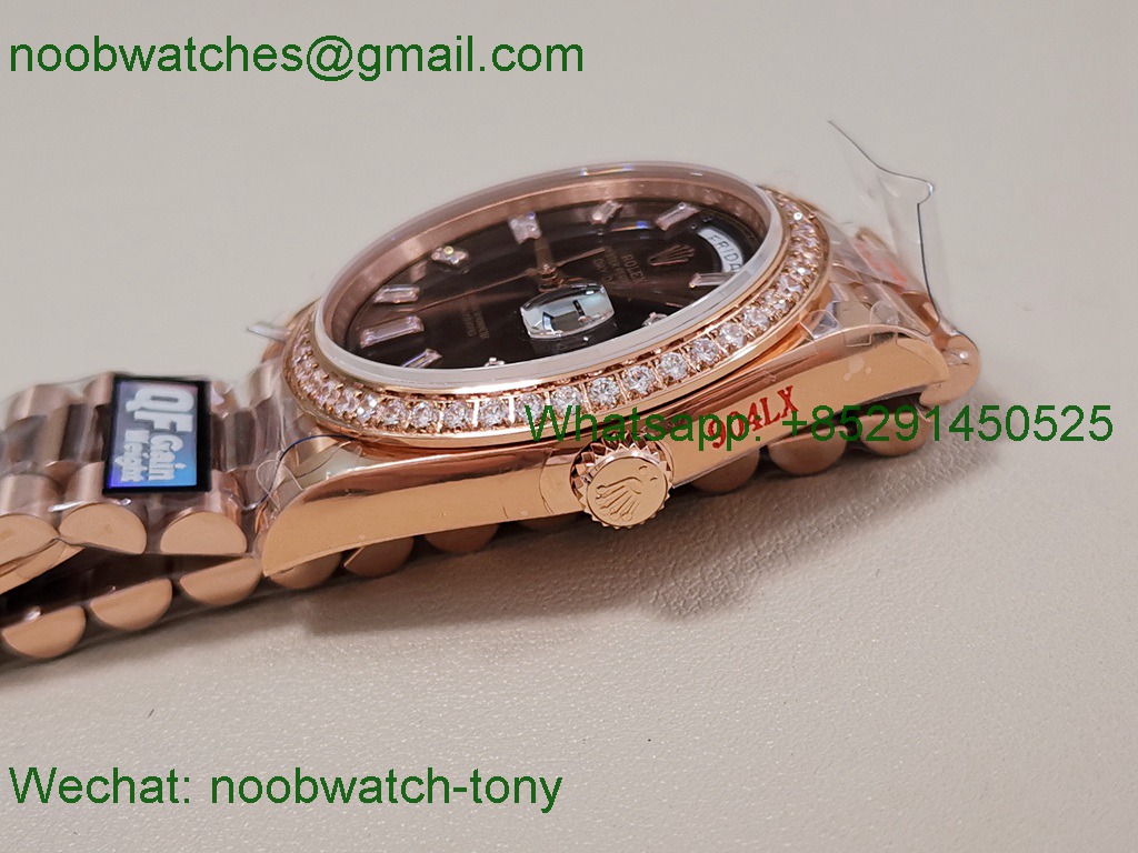 Replica Rolex DayDate 40 Rose Gold QF SuperCLone Brown Dial Diamond Bezel V5 Gain Weight Heavy